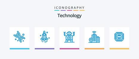 La technologie bleu 5 icône pack comprenant CPU. technologie. robot. système. Wifi. Créatif Icônes conception vecteur