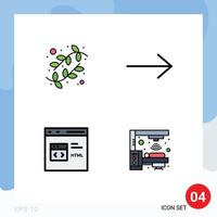 groupe de 4 ligne remplie plat couleurs panneaux et symboles pour bourgeons développement la nature code machine modifiable vecteur conception éléments