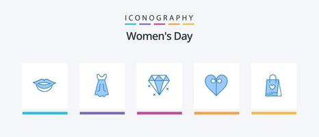 aux femmes journée bleu 5 icône pack comprenant . cadeau. cadeau. Créatif Icônes conception vecteur