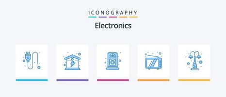 électronique bleu 5 icône pack comprenant parc. lumière. haut-parleur. éléments. la télé. Créatif Icônes conception vecteur