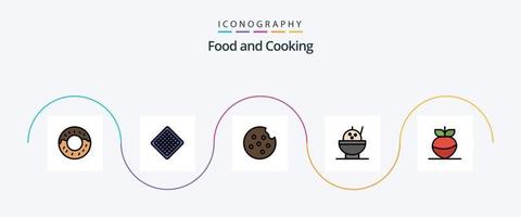 nourriture ligne rempli plat 5 icône pack comprenant . bol. légume vecteur