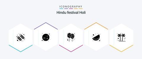 Holi 25 glyphe icône pack comprenant musique. Inde. ballon. matrri. célébrer vecteur
