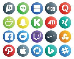 20 social médias icône pack comprenant Pomme trébucher kick Nike Google duo vecteur
