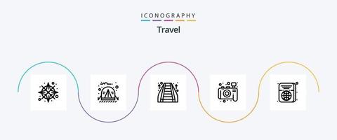 Voyage ligne 5 icône pack comprenant Voyage. passeport. escalier mécanique. la photographie. caméra vecteur