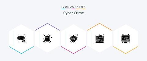 cyber la criminalité 25 glyphe icône pack comprenant . crime. antivirus. ordinateur. attaque vecteur