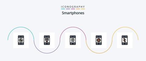 les smartphones ligne rempli plat 5 icône pack comprenant application. paramètres. alarme. téléphone. cellule vecteur