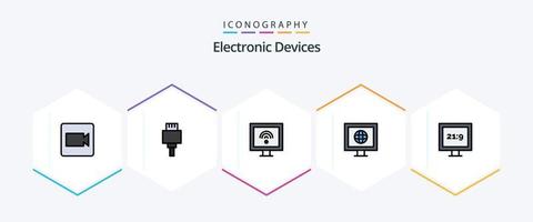 dispositifs 25 ligne remplie icône pack comprenant . la télé. intelligent. HD. la télé vecteur