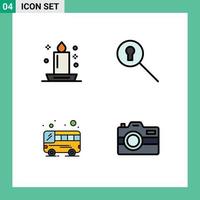 Stock vecteur icône pack de 4 ligne panneaux et symboles pour bougie Publique lumière chercher caméra modifiable vecteur conception éléments