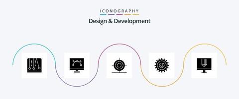 conception et développement glyphe 5 icône pack comprenant la toile développement. paramètres. stylo outil. référencement. forme vecteur