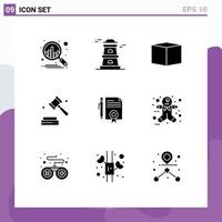 ensemble de 9 commercial solide glyphes pack pour page document produit légal les documents loi modifiable vecteur conception éléments