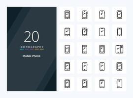 20 mobile téléphone contour icône pour présentation vecteur