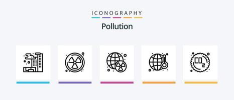 la pollution ligne 5 icône pack comprenant camion. gaz. sac. pollution. batteries. Créatif Icônes conception vecteur