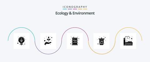 écologie et environnement glyphe 5 icône pack comprenant vert. poubelle. baril. retirer. des ordures vecteur