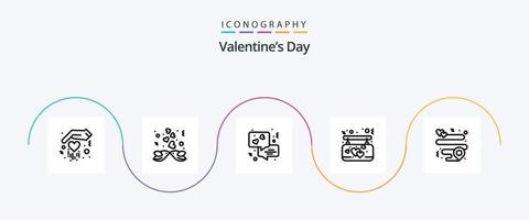 valentines journée ligne 5 icône pack comprenant . emplacement. communication. cœur. pendaison vecteur