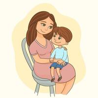 jeune mère avec un petit enfant sur ses genoux vecteur
