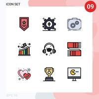 mobile interface ligne remplie plat Couleur ensemble de 9 pictogrammes de éducation en haut Cas statistiques graphique modifiable vecteur conception éléments