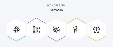 Ramadan 25 ligne icône pack comprenant homme . musulman . saint. Ramadan vecteur