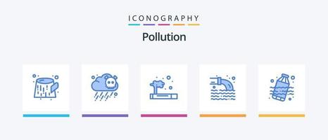 la pollution bleu 5 icône pack comprenant . déchets. fumée. pollution. radioactif. Créatif Icônes conception vecteur