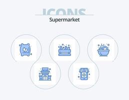 supermarché bleu icône pack 5 icône conception. soupe. bol. farine sac. légume. achats vecteur