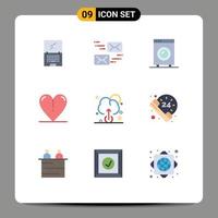 Stock vecteur icône pack de 9 ligne panneaux et symboles pour nuage l'amour message cœur équipement modifiable vecteur conception éléments