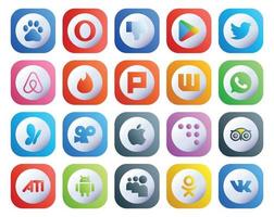20 social médias icône pack comprenant Voyage coderwall tinder Pomme msn vecteur