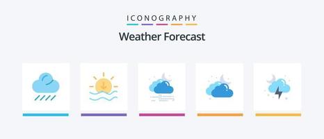 temps plat 5 icône pack comprenant lune. nuage. venteux. temps. nuageux. Créatif Icônes conception vecteur