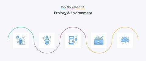 écologie et environnement bleu 5 icône pack comprenant la nature. pouvoir. buse. énergie. voiture vecteur