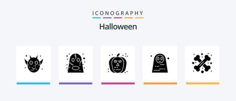 Halloween glyphe 5 icône pack comprenant traverser os. effrayant. affronter. Halloween costume. mort femme. Créatif Icônes conception vecteur