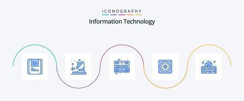 information La technologie bleu 5 icône pack comprenant . l'Internet. mémoire. pare-feu. ventilateur vecteur