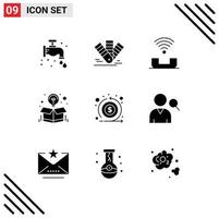 9 universel solide glyphe panneaux symboles de paquet Créatif Ton boîte soutien modifiable vecteur conception éléments