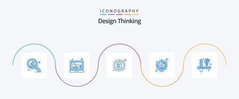 conception en pensant bleu 5 icône pack comprenant outils. créatif. conception. pensée. idée vecteur