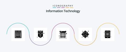 information La technologie glyphe 5 icône pack comprenant information. données. bouclier. système. ventilateur vecteur