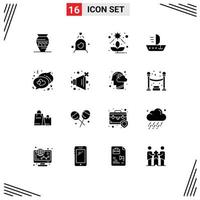 pack de 16 moderne solide glyphes panneaux et symboles pour la toile impression médias tel comme bavarder skiff nettoyage navire succulent modifiable vecteur conception éléments