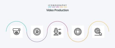 vidéo production ligne 5 icône pack comprenant la musique . multimédia . voix. enregistrement vecteur