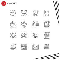 Stock vecteur icône pack de 16 ligne panneaux et symboles pour vol nourriture bébé des trucs Bruschetta panneau d'affichage modifiable vecteur conception éléments