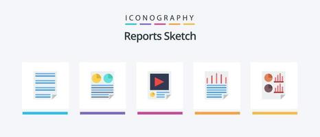 rapports esquisser plat 5 icône pack comprenant page. données. tarte. rapport. papier. Créatif Icônes conception vecteur