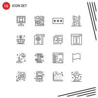16 universel grandes lignes ensemble pour la toile et mobile applications ADN chaîne en train de lire la biologie mot de passe modifiable vecteur conception éléments