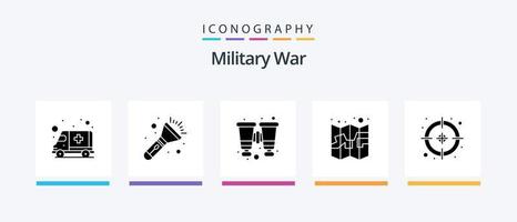 militaire guerre glyphe 5 icône pack comprenant armée. broche. jumelles. carte. armée. Créatif Icônes conception vecteur