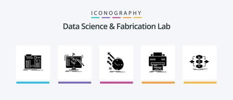 Les données science et fabrication laboratoire glyphe 5 icône pack comprenant impression. numérique. atelier. recherche. de. Créatif Icônes conception vecteur