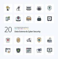 20 Les données science et cyber Sécurité ligne rempli Couleur icône pack comme globe monde scanner accès Sécurité vecteur