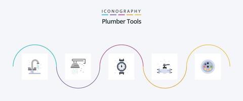 plombier plat 5 icône pack comprenant mécanique. système. jauge. plomberie. mécanique vecteur