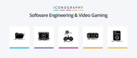 Logiciel ingénierie et vidéo jeu glyphe 5 icône pack comprenant jeu. console. logiciel. en ligne. l'Internet. Créatif Icônes conception vecteur