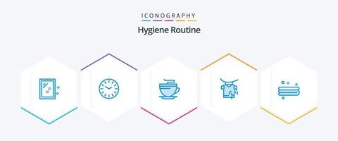 hygiène routine 25 bleu icône pack comprenant . nettoyage. café. faire le ménage. séchage vecteur