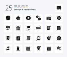 startups et Nouveau affaires 25 solide glyphe icône pack comprenant entreprise. calendrier. engrenage. rendez-vous. groupe vecteur