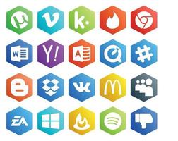 20 social médias icône pack comprenant mon espace vk chercher dropbox bavarder vecteur