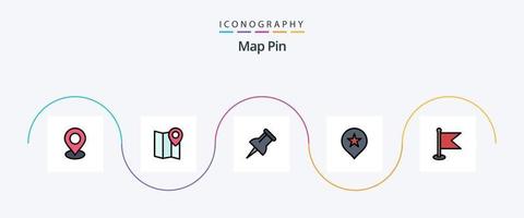 carte épingle ligne rempli plat 5 icône pack comprenant . la navigation. monde vecteur