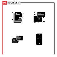 groupe de 4 solide glyphes panneaux et symboles pour Créatif la communication fichier bavarder bulle modifiable vecteur conception éléments