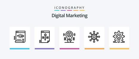 numérique commercialisation ligne 5 icône pack comprenant magasin. ouvert. esprit. profil. données. Créatif Icônes conception vecteur