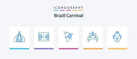 Brésil carnaval bleu 5 icône pack comprenant . cirque. décoration. clown. mardi Gras. Créatif Icônes conception vecteur