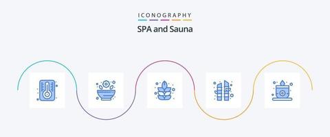 sauna bleu 5 icône pack comprenant . plante. lotus. bougie vecteur